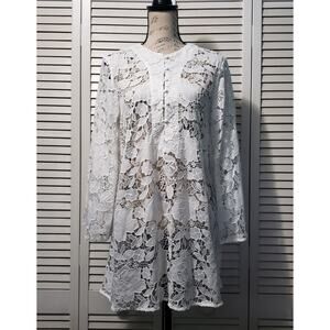 Vita Grace Koko Lace Beach Dress Women's S/M White Floral Bell Sleeve Coverup